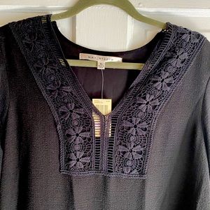 NWT max studio long sleeve black dress embroidery
